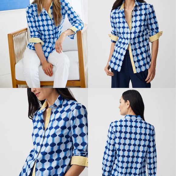J.M McLaughlin Lois Shirt in Mini Hourglass Long Sleeve Top Women's Size XL - Picture 3 of 3